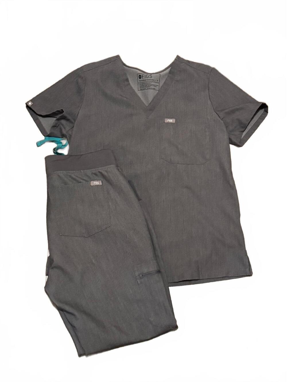 FIGS Technical Collection Gray Scrub Set - Top and Jogger Pants, Size S